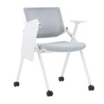 YH-130D Student Chair with Foldable Writing Pad and with Wheels White