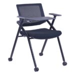 821D Student Chair with Foldable Writing Pad and with Wheels Black