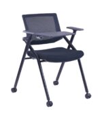 821D Student Chair with Foldable Writing Pad and with Wheels Black - Image 3