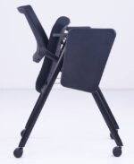 821D Student Chair with Foldable Writing Pad and with Wheels Black - Image 5