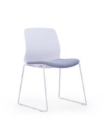 100C Visitor Chair White with Grey Fabric Seat