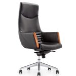 Classic Wood Executive High Back Chair Black PU