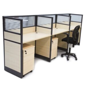 MP Cluster 3 Linear Workstation 120x75cm with Half Glass & Half Melamine Partition Maple