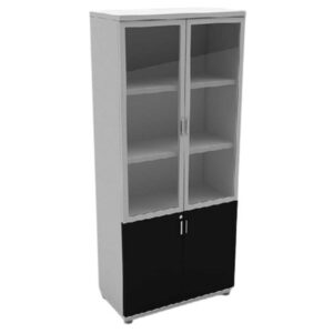 Haze Glass Door Cabinet 188cm Height White+Black Melamine-Made in Turkey