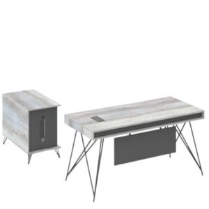 Han 160L Executive Desk with Separate Side Return 160cm with Table top size W100cm Light Oak+Iron Grey Melamine