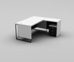 Haze Executive L-Shape  Workstation (Add-on Type) W180cm with Mobile lockable Pedestal White Black Melamine  Made in Turkey - Image 2