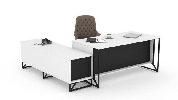 Haze Executive L-Shape Desk-200cm White Black Melamine -Made in Turkey - Image 2