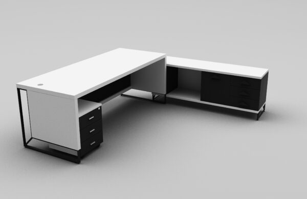 Haze Executive L-Shape Desk-200cm White Black Melamine -Made in Turkey - Image 3