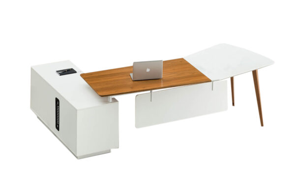 Hope 180L Executive L-Shape Desk with Extension White Light Walnut MDF - Image 3