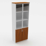 Hope Glass Door Cabinet 200cm Height - White+Light Walnut MDF