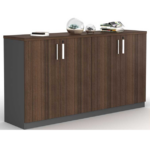 Jun Credenza With 4 Swing Doors 160cm  Rhine Dark Oak+Shatter Iron Grey Melamine