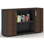 Jun Credenza With Open Shelve and 2 Swing Doors 160cm Rhine Dark Oak+Shatter Iron Grey Melamine