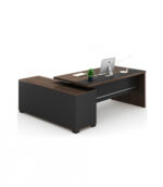 Jun Executive L-Shape Desk with attached Side Return 180cm  Rhine Dark Oak+Shatter Iron Grey        Melamine - Image 2