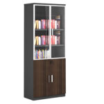 Jun Glass Door Cabinet 180cm  Rhine Dark Oak+Shatter Iron Grey Melamine