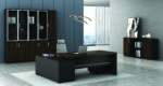 Jun Executive L-Shape Desk with attached Side Return 180cm  Rhine Dark Oak+Shatter Iron Grey        Melamine - Image 4