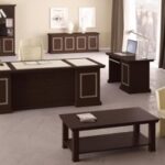 King Executive L-Shape Desk Full Set High-Quality Classic Desk with a Leather Top Made in Italy