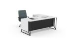 Haze Executive L-Shape  Workstation (Add-on Type) W180cm with Mobile lockable Pedestal White Black Melamine  Made in Turkey