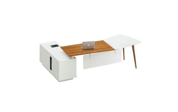 Hope 180L Executive L-Shape Desk with Extension White Light Walnut MDF