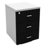 Haze 3 Drawer Mobile Pedestal White+Black Melamine -Made in Turkey