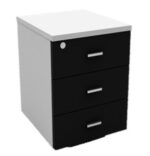Haze 3 Drawer Mobile Pedestal White+Black Melamine -Made in Turkey