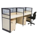 MP Cluster 2 Linear Workstation with Half Glass/Half Melamine Partition Size W120cm x D75cm Maple