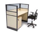 MP Single Workstation 120x75cm with Half Glass-Half Melamine Partition Maple Color