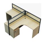 MP Cluster of 2 L-Shape Workstation 120x140cm with Half Glass-Half Melamine Partition Maple