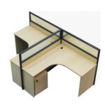 MP Cluster of 2 L-Shape Workstation 120x140cm with Half Glass-Half Melamine Partition Maple