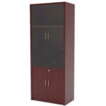 MH Full Height Glass Door Cabinet Melamine Mahogany
