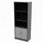 GR Full Height Glass Door Cabinet Melamine Grey