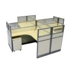 Cluster of  4 L-Shape Workstations with Side Panels 120x140 with Half Glass-Half Melamine Partition