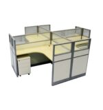 Cluster of  4 L-Shape Workstations with Side Panels 120x140 with Half Glass-Half Melamine Partition