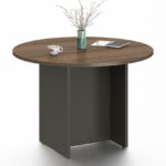 Jun 110 Round Meeting Table 110Dia Rhine Dark Oak+Shatter Iron Grey