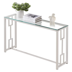 Style Console Table with Stainless Steel Frame and Clear Glass Top