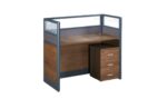 BR Single Workstation 140x70cm with Half Glass-Half Melamine Partition Brown Color - Image 2