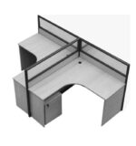 OW Cluster of 2 L-Shape Workstation 120x140cm with Half Glass-Half Melamine Partition Off-white