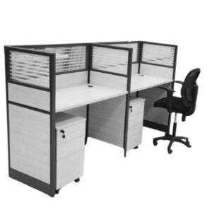OW Cluster 2 Linear Workstation with Half Glass/Half Melamine Partition Size W120cm x D75cm Off-white