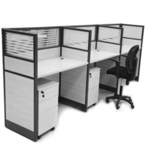 OW Cluster 3 Linear Workstation 120x75cm with Half Glass & Half Melamine Partition Off white