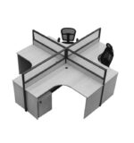 OW Cluster of 4 L-Shape Workstation 120x140cm with Half Glass-Half Melamine Partition Off-white