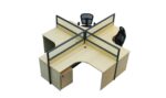 MP Cluster of 4 L-Shape Workstation 120x140cm with Half Glass-Half Melamine Partition Maple
