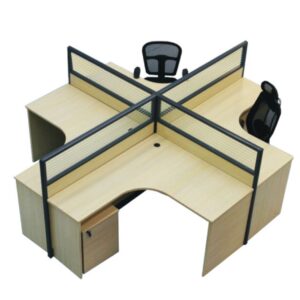 MP Cluster of 4 L-Shape Workstation 160x120cm with Half Glass-Half Melamine Partition Maple