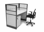 OW Single Workstation 120x60cm with Half Glass-Half Melamine Partition Off-white Color