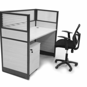 OW Single Workstation 160x75cm with Half Glass-Half Melamine Partition Off-white Color